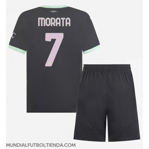 Camiseta AC Milan Alvaro Morata #7 Tercera Equipación Replica 2024-25 para niños mangas cortas (+ Pantalones cortos)